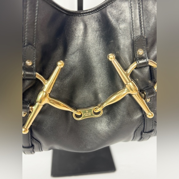 GUCCI Vintage BLACK LEATHER 85TH ANNIVERSARY GG MONOGRAM HOBO BAG - Picture 3 of 15